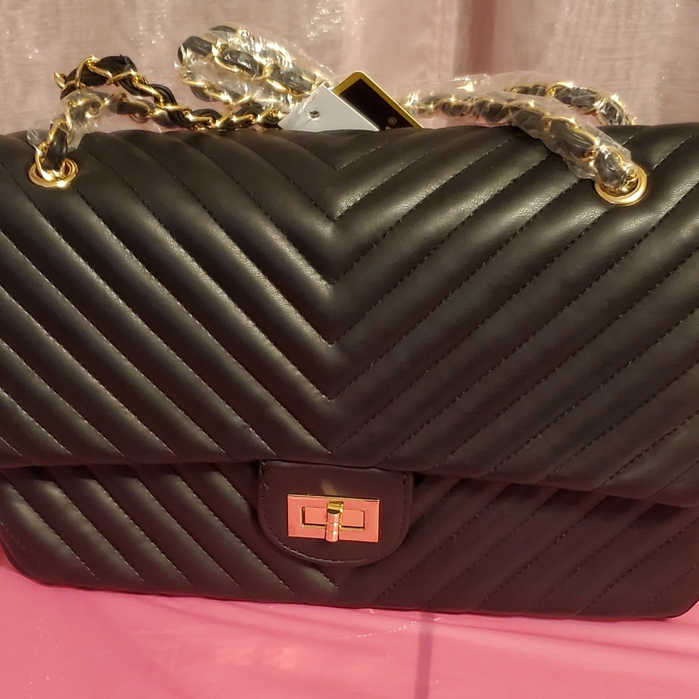 Large Black or Nude Vegan Quilted Bag